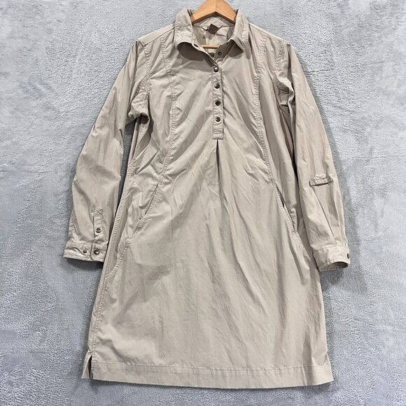 Duluth Trading Breezeshooter Shirt Dress M Ripstop Roll Tab Snaps Beige - Picture 1 of 9